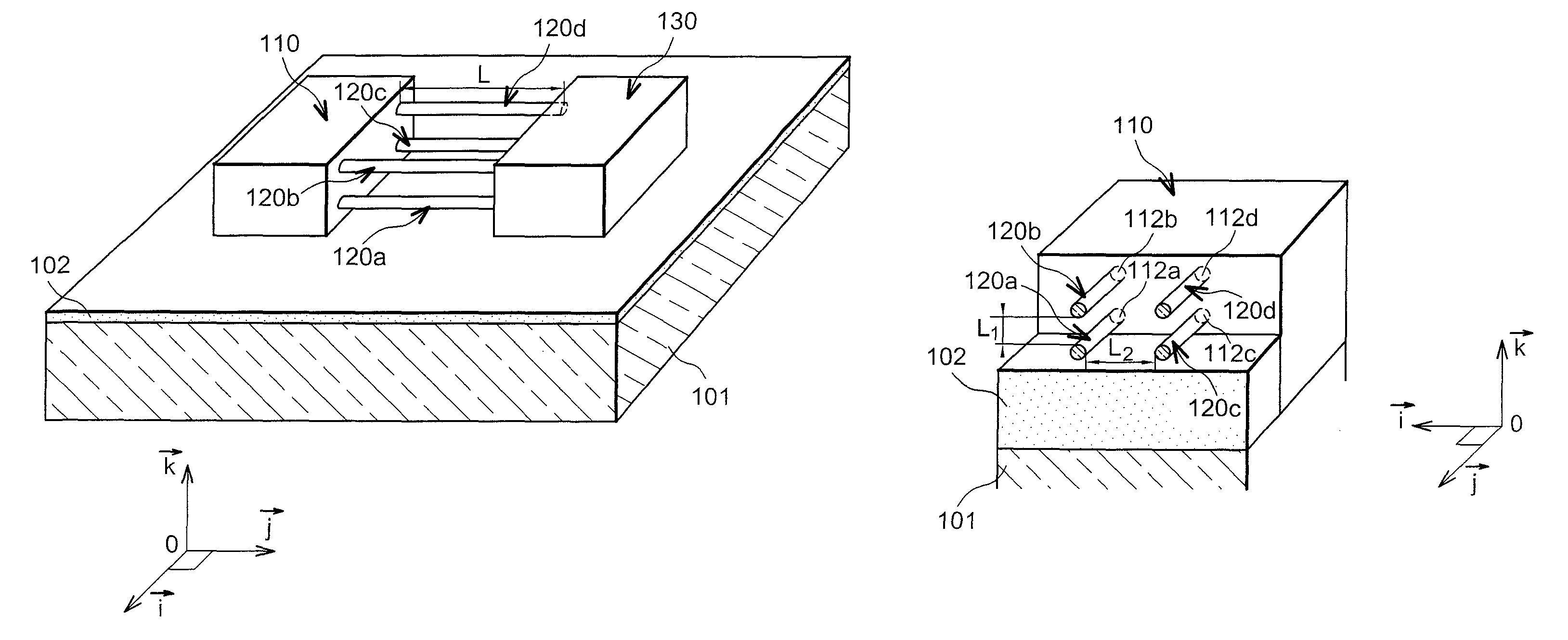 Structure and method for realizing a microelectronic device provided with a number of quantum wires capable of forming one or more transistor channels