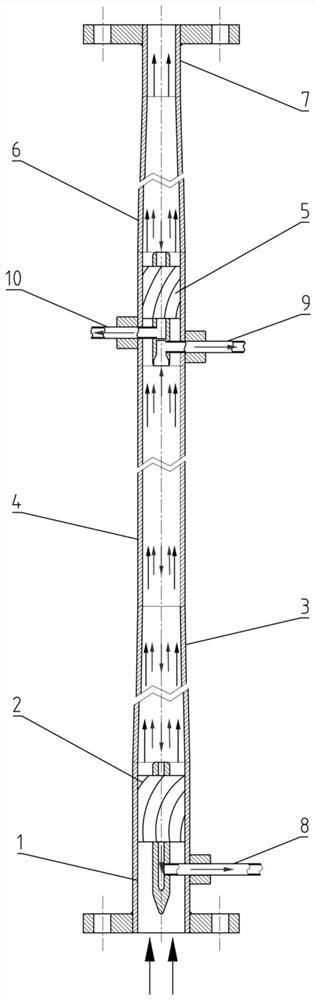 Pipeline type multistage oil-water separator utilizing angular momentum conservation