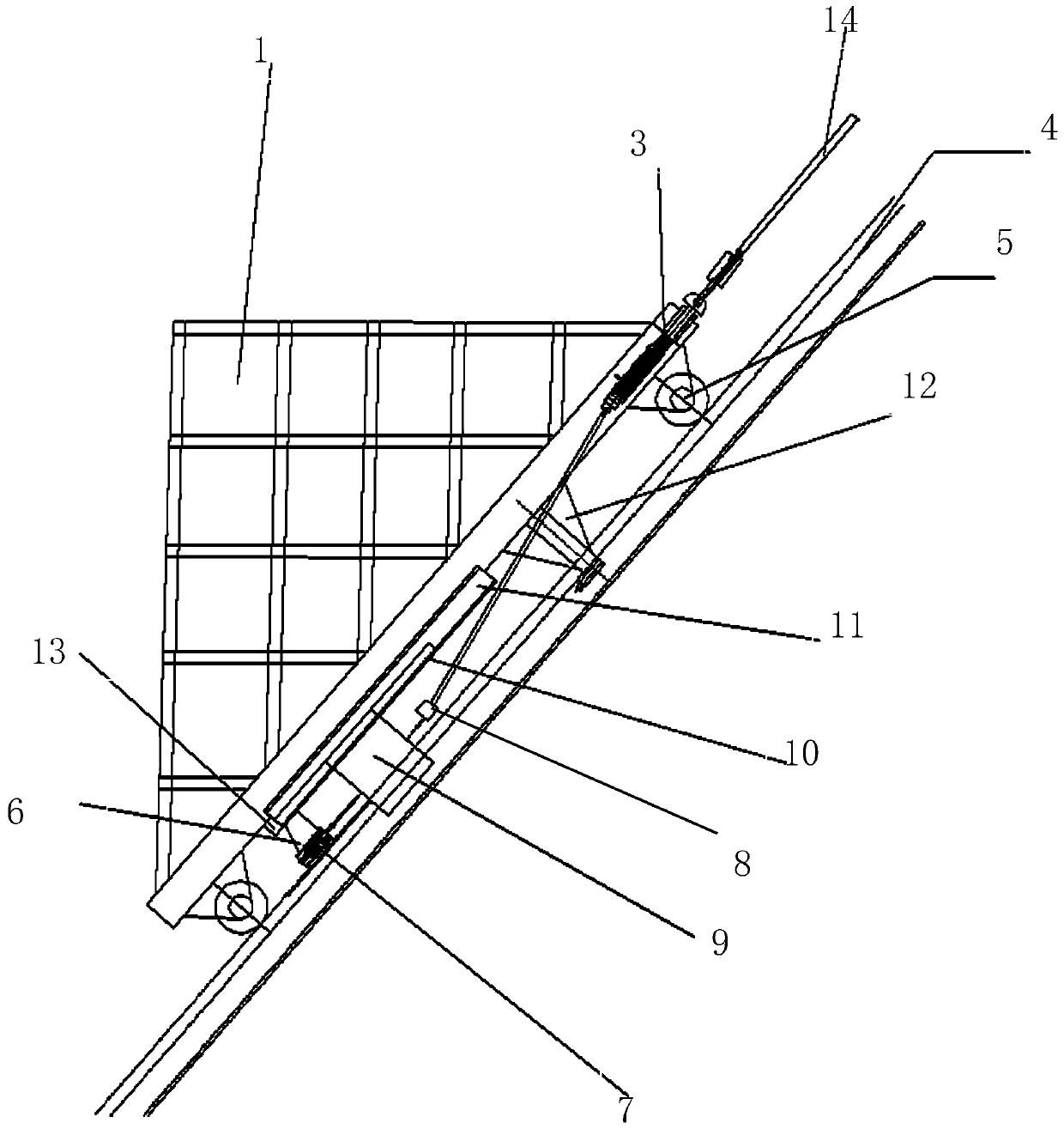 Inclined shaft transport vehicle rail holding self-tightening device