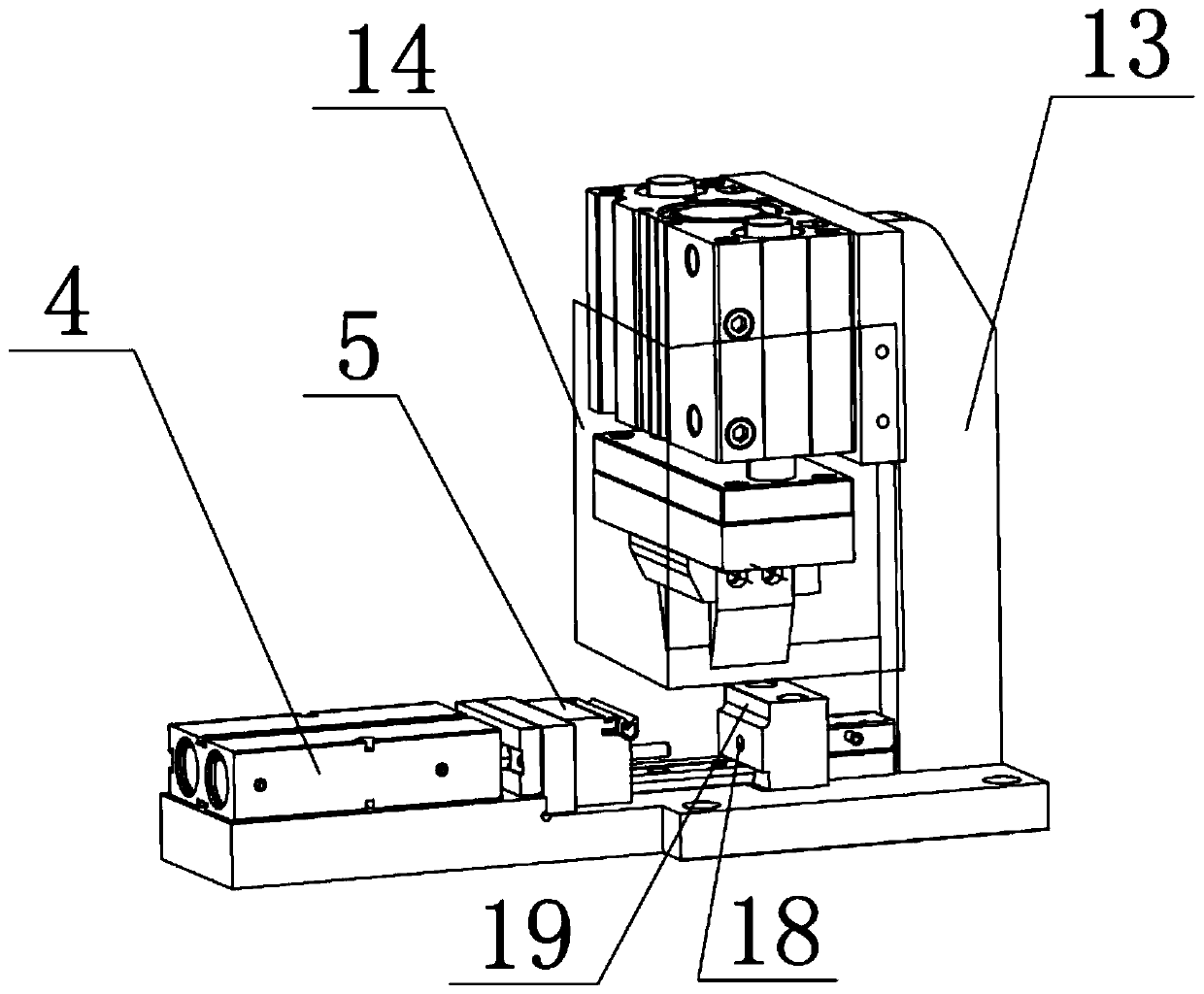 A device for realizing continuous punching and cutting of double-skeleton products through cylinder movement