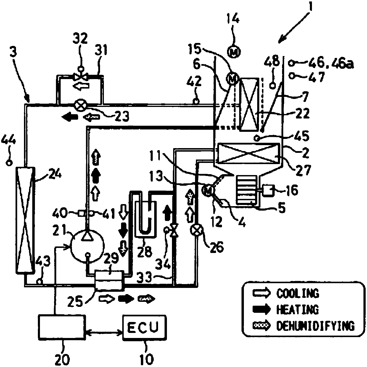 Air conditioning heat pump system of automobile