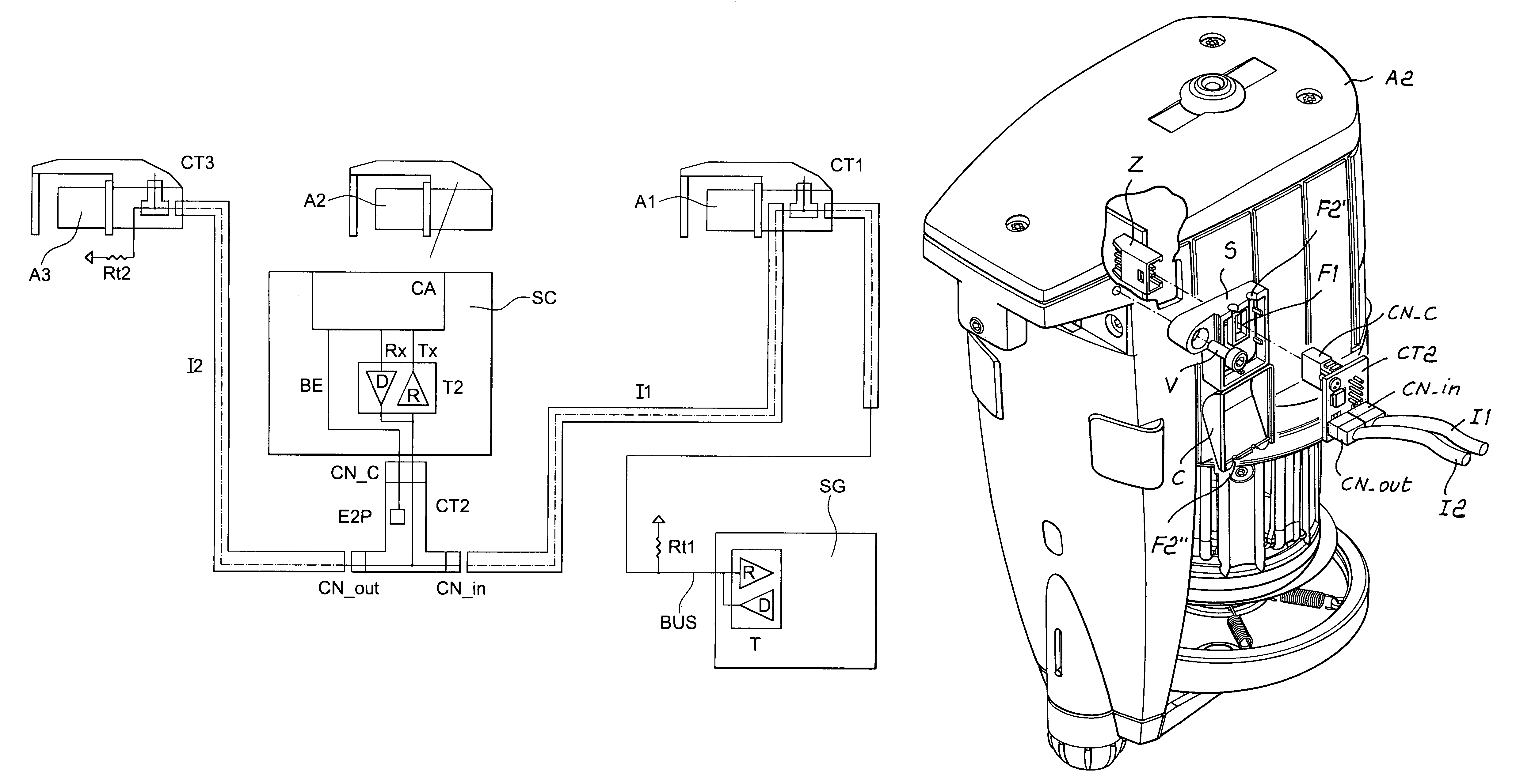 Three-way connector for connecting weft feeders of textile machines to a serial bus, and a control system based thereon