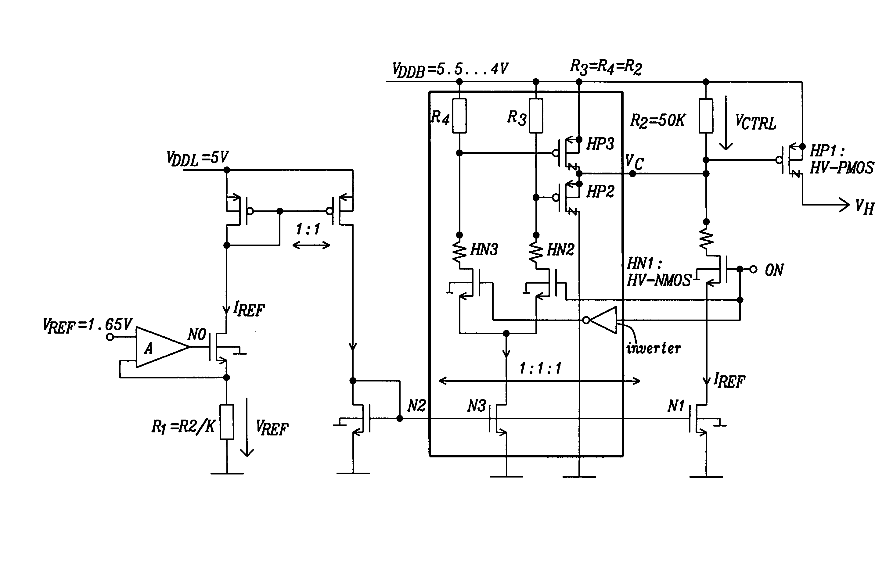 Rapid switchable HV P-MOS power transistor driver with constant gate-source control voltage