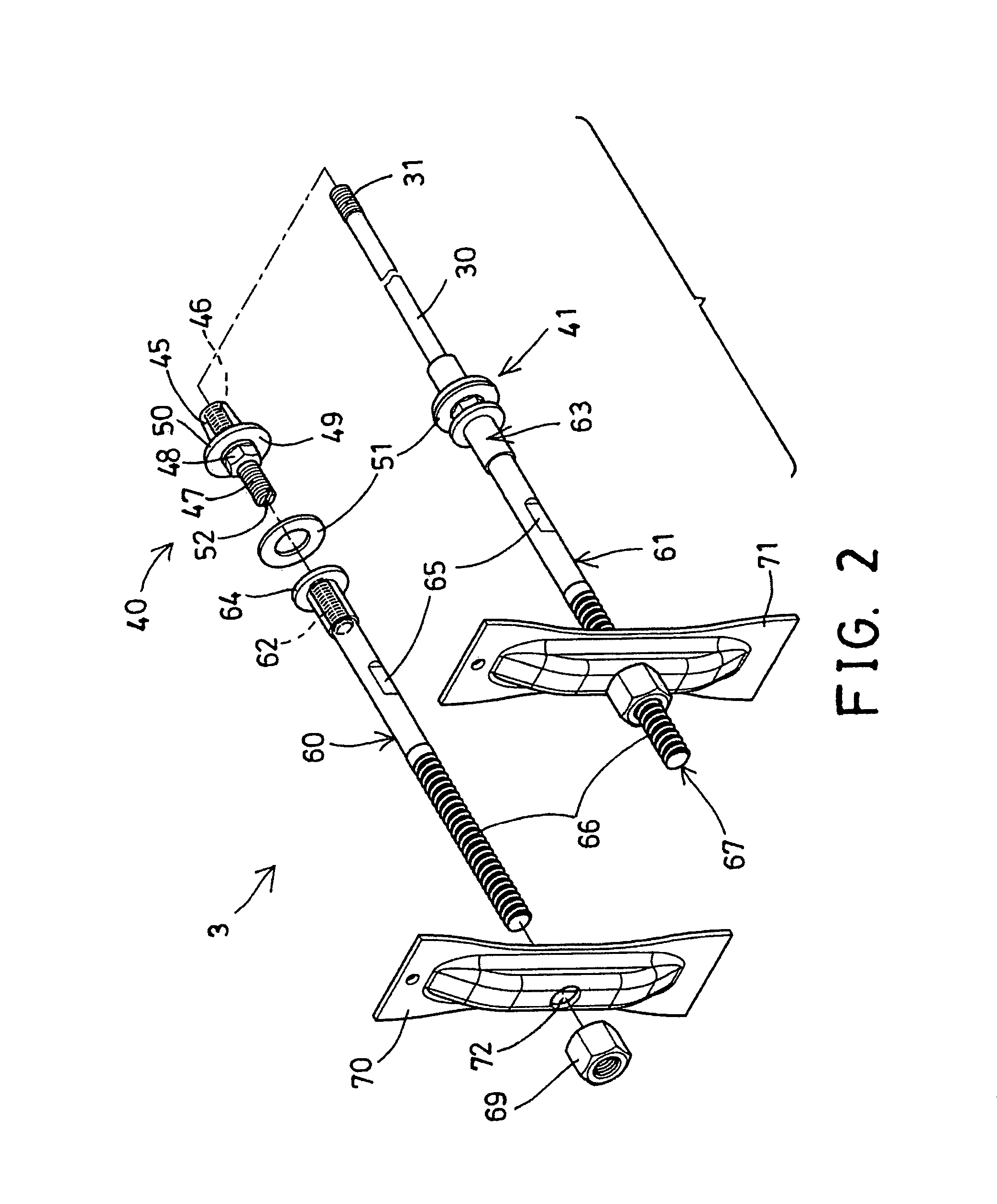 Fastener device for securing spaced mold boards