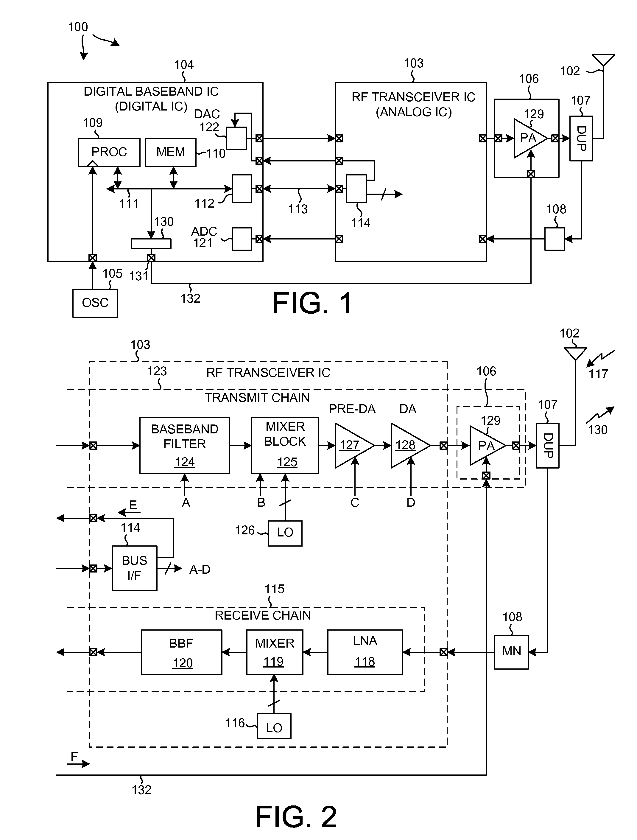 Transmitter chain timing and transmit power control