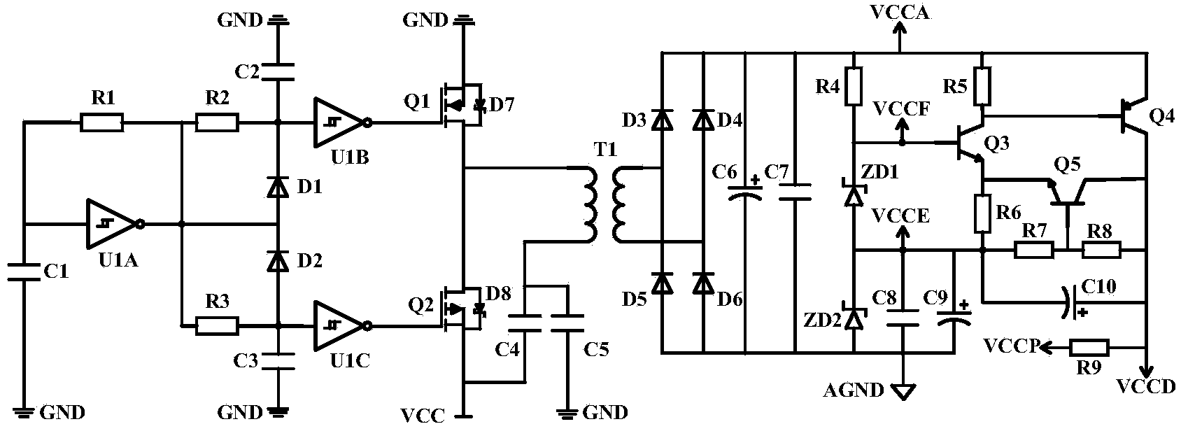 DC-DC conversion circuit suitable for power supply on high-voltage side of IGBT drive module