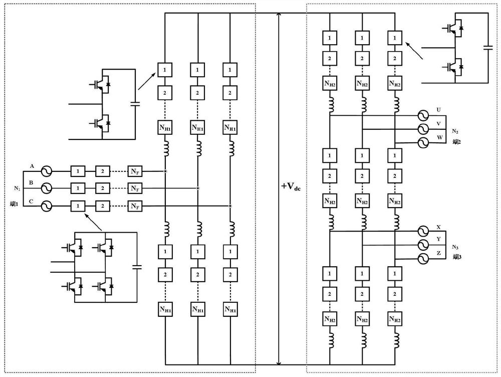 Three-port flexible multi-state switch device based on bridge arm multiplexing and hybrid cascading