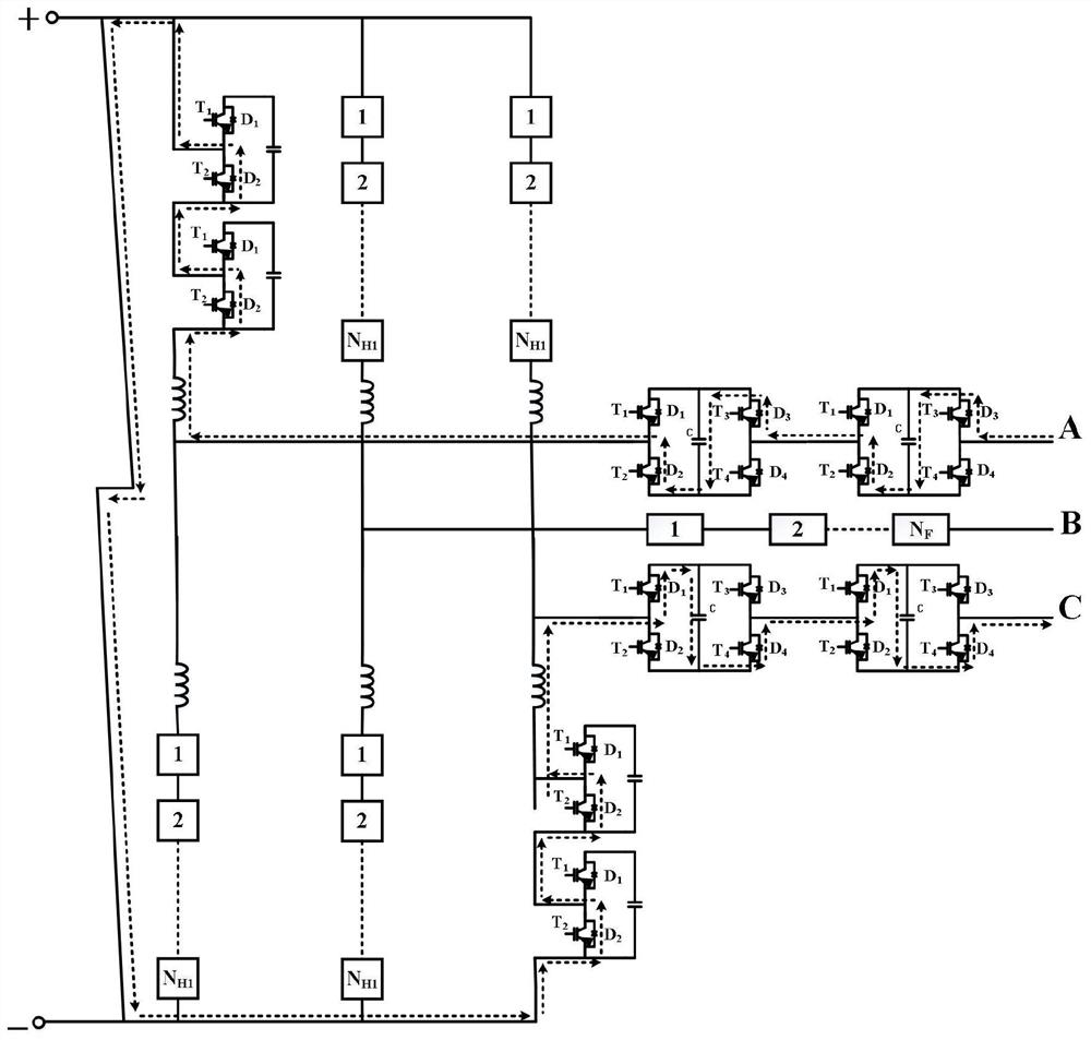 Three-port flexible multi-state switch device based on bridge arm multiplexing and hybrid cascading