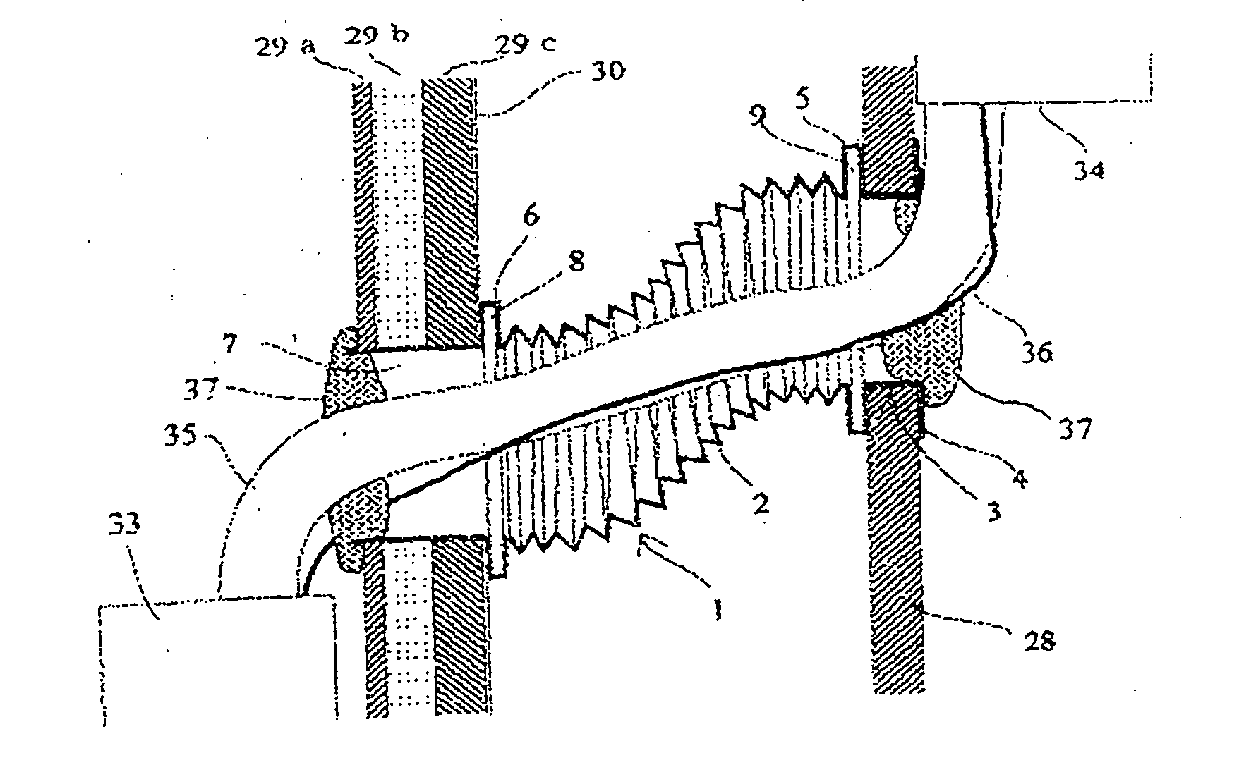 Duct structure of a hollow wall using a through-pass duct member
