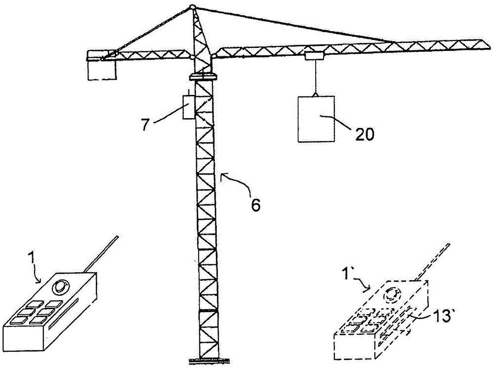 Radio control system for controlling at least one machine, in particular a crane