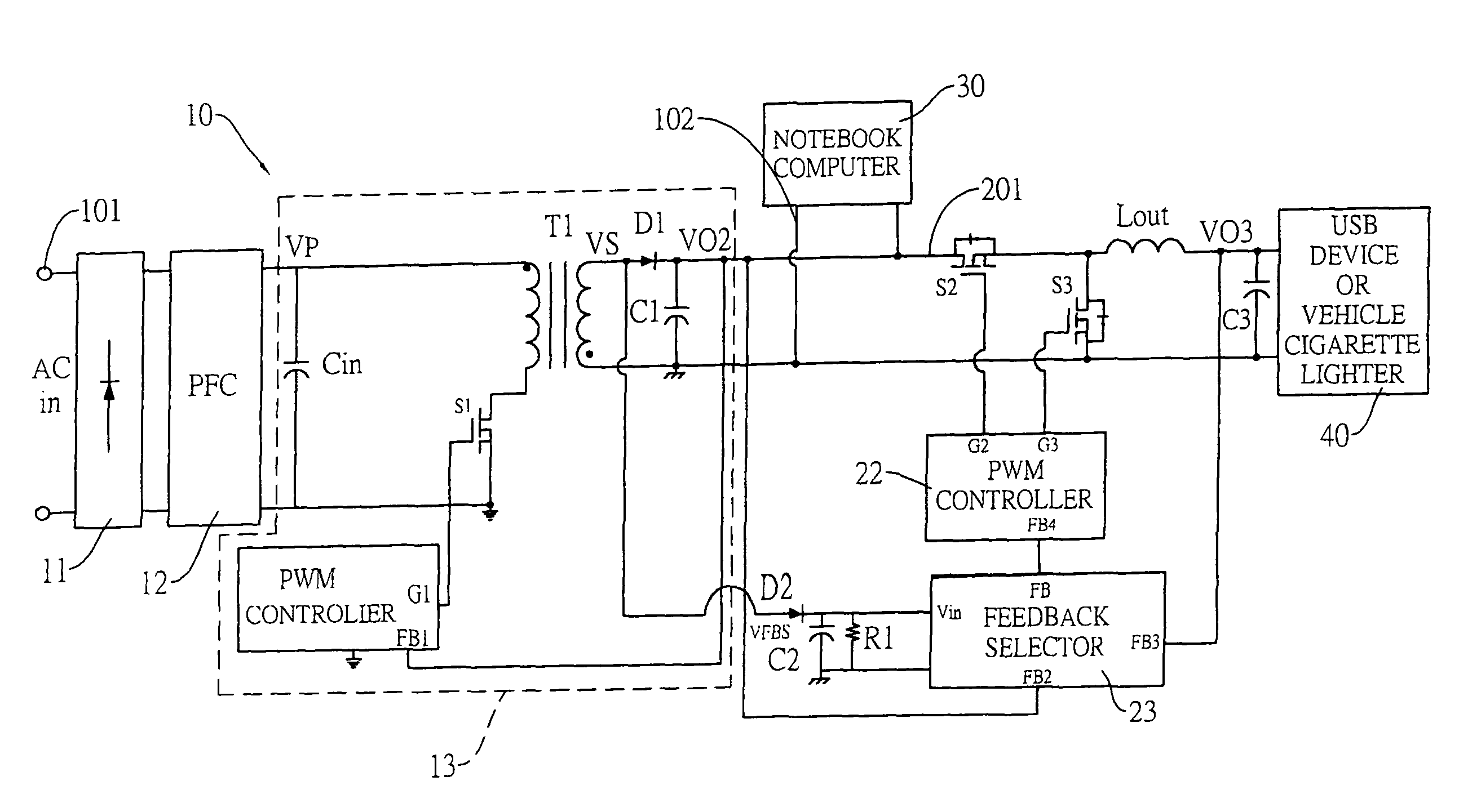 Power supply having a two-way DC to DC converter