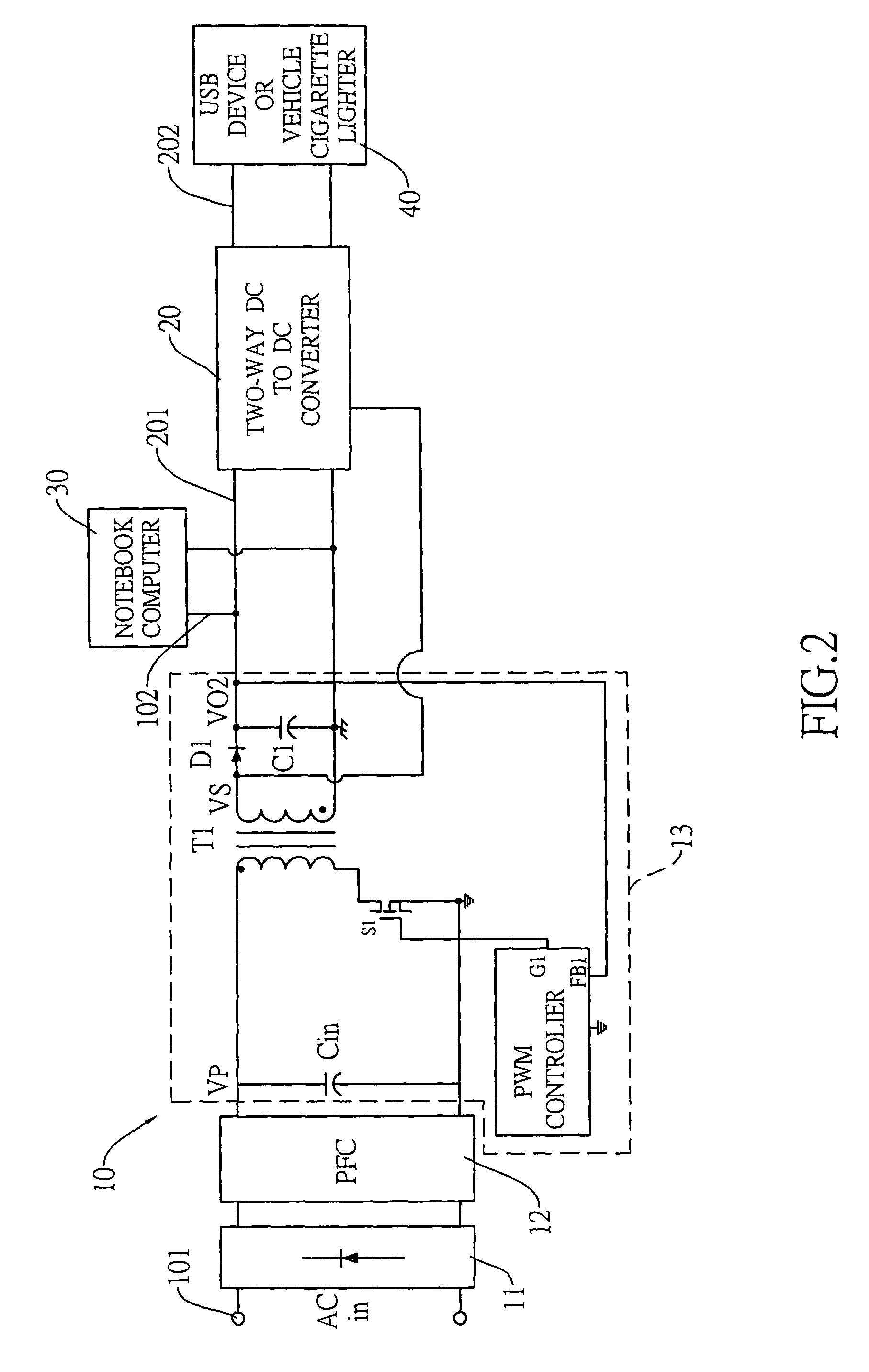 Power supply having a two-way DC to DC converter