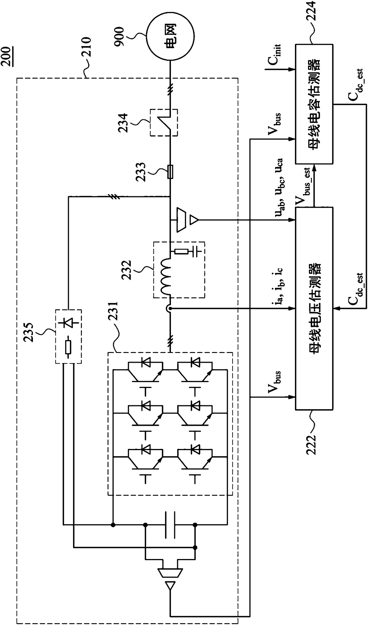 Three-phase converter and capacitance estimation method