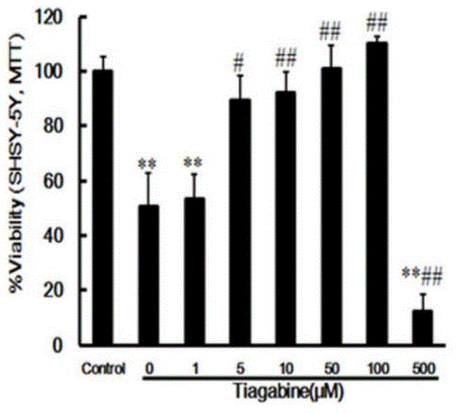 Applications of tiagabine in preparing medicines for treating dopaminergic neuron injuries