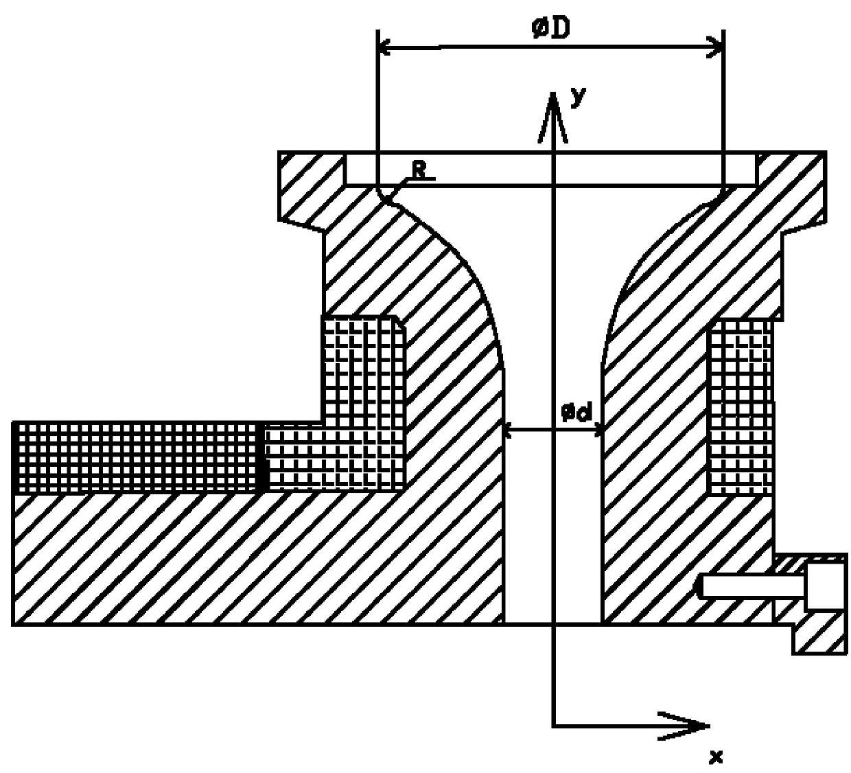 Plastic extruding machine with curve-shaped machine neck flow channel