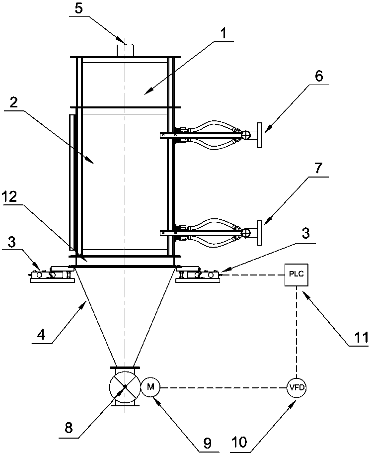 Weighing material level control device of solid particle cooler