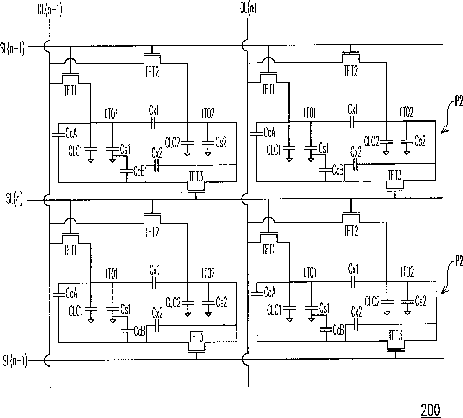 Pixel array, LCD panel and optoelectronic device