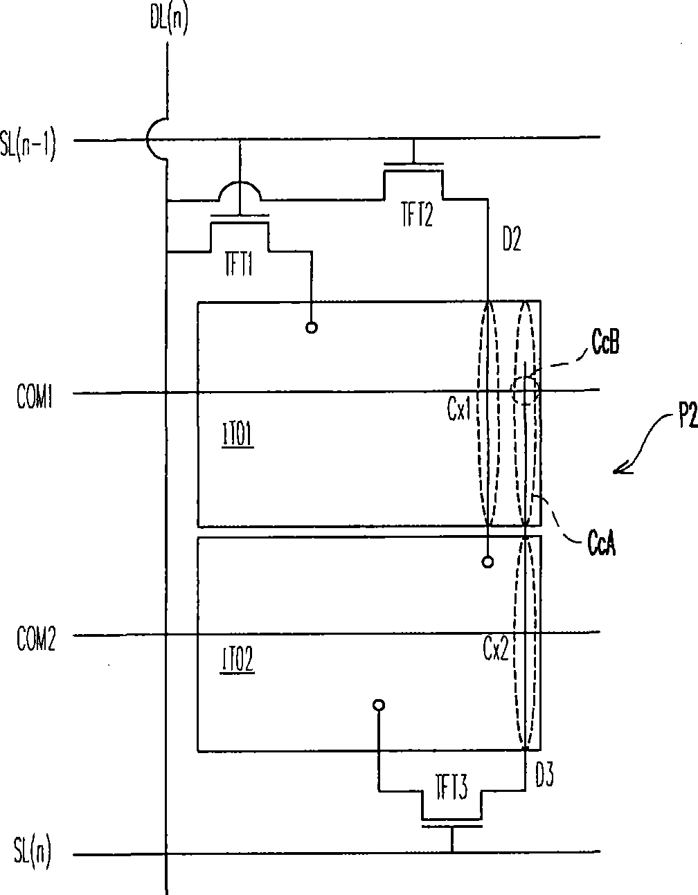 Pixel array, LCD panel and optoelectronic device