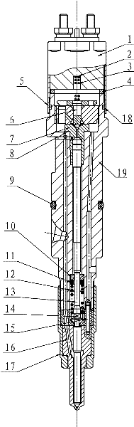 Plane opening and closing structure of high-pressure common rail oil injector of diesel engine