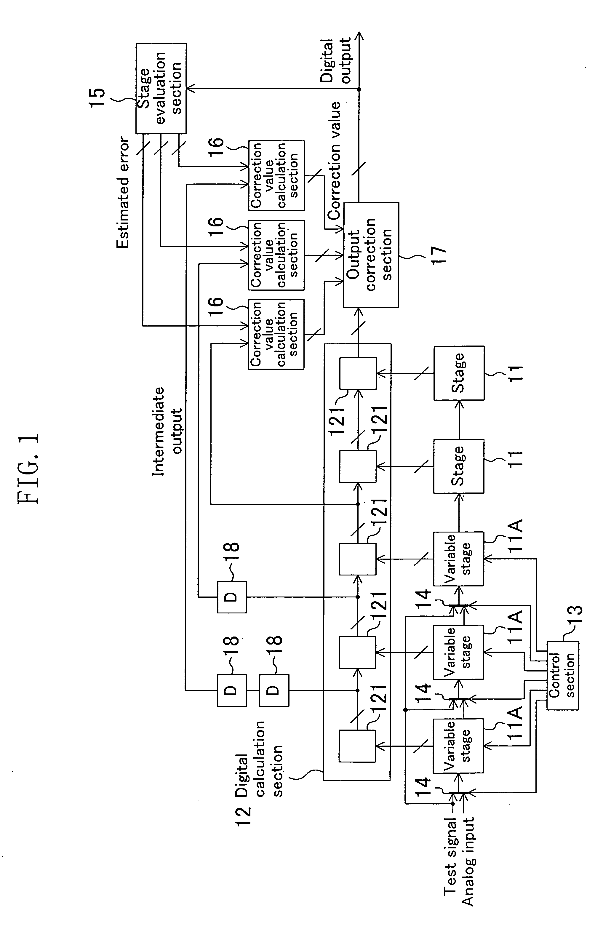 Pipelined A/D converter and method for correcting error in output of the same