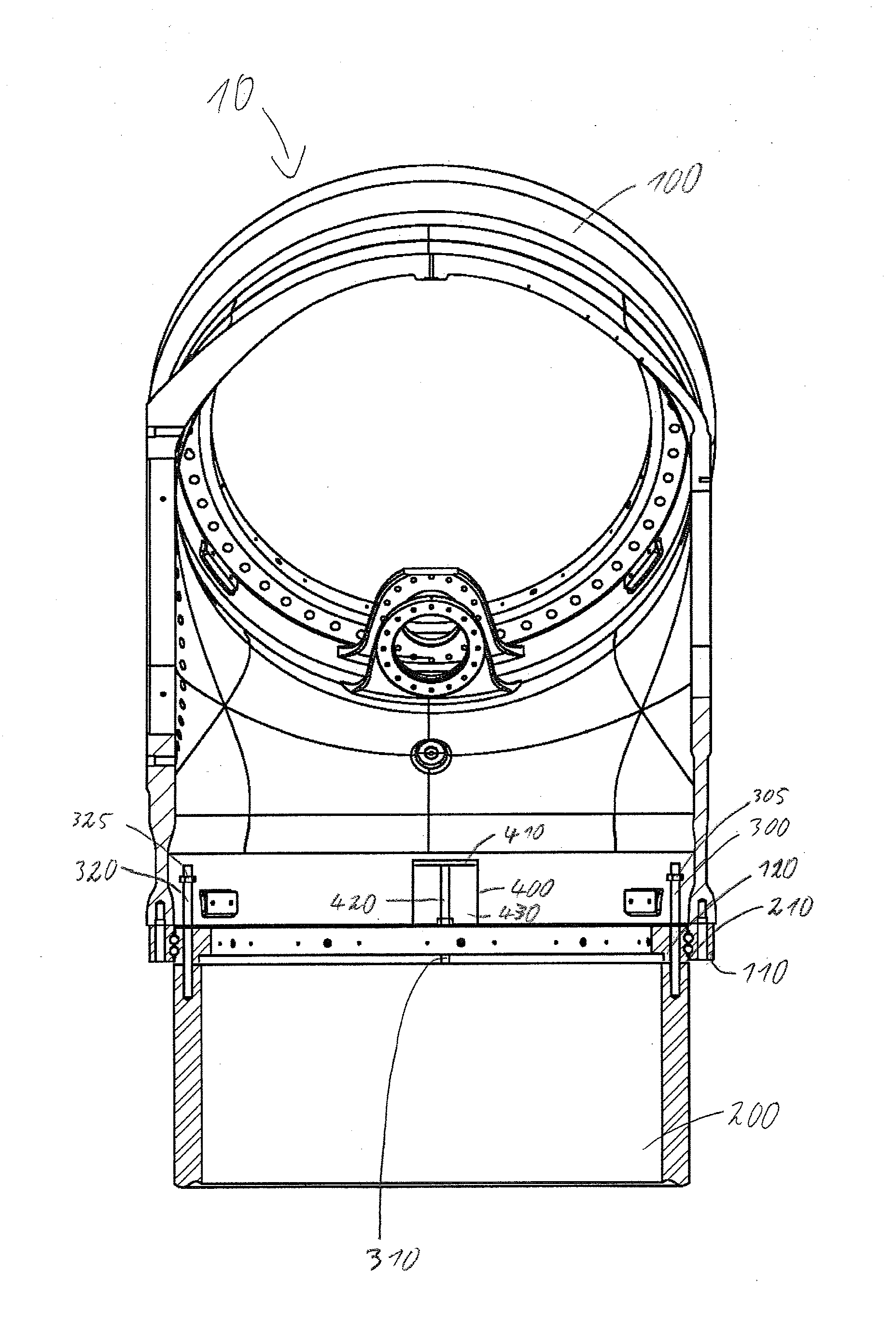 Method and apparatus for turning a rotor blade bearing on wind turbines without using a mobile crane