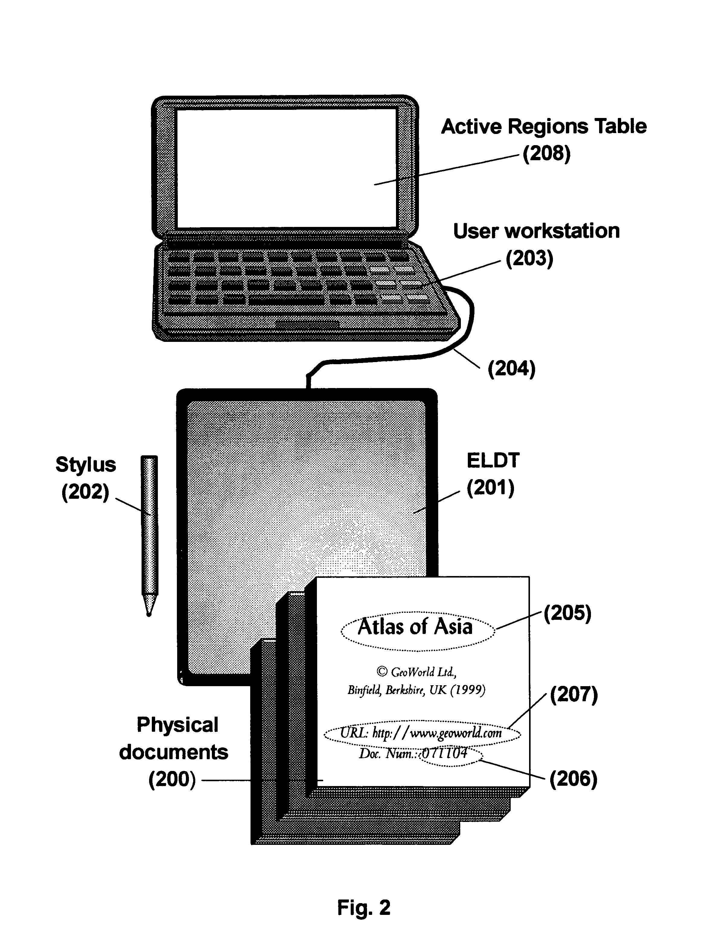 Method for creating and selecting active regions on physical documents