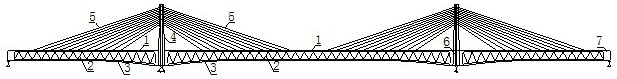 Partial cable-stayed bridge of steel truss web type concrete composite beam and construction method thereof