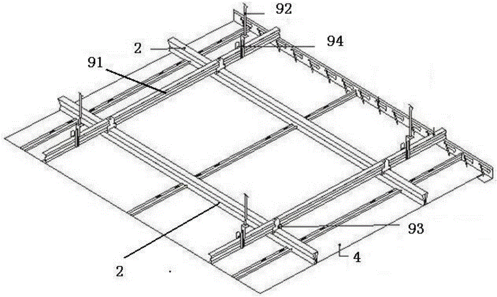 Triangular keel mounting structure of building suspended ceiling and construction method