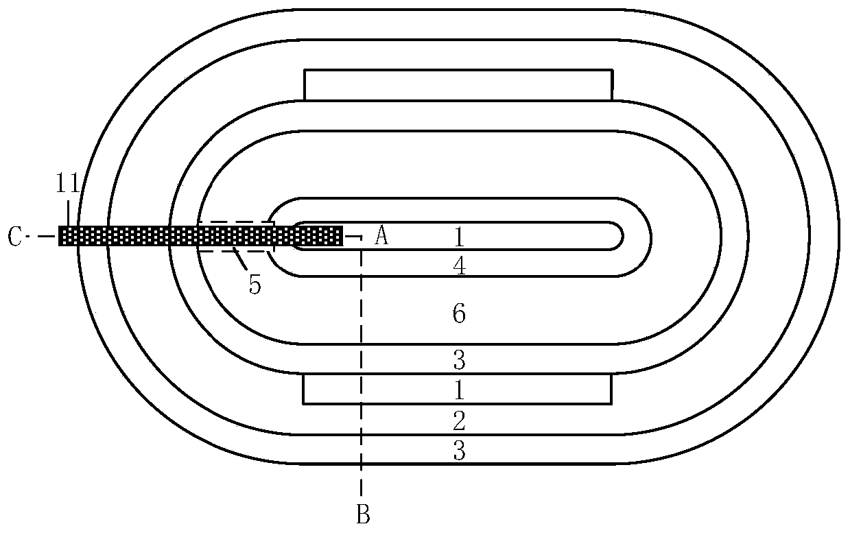 Transverse device for reducing influence of high-voltage interconnection and preparation method thereof