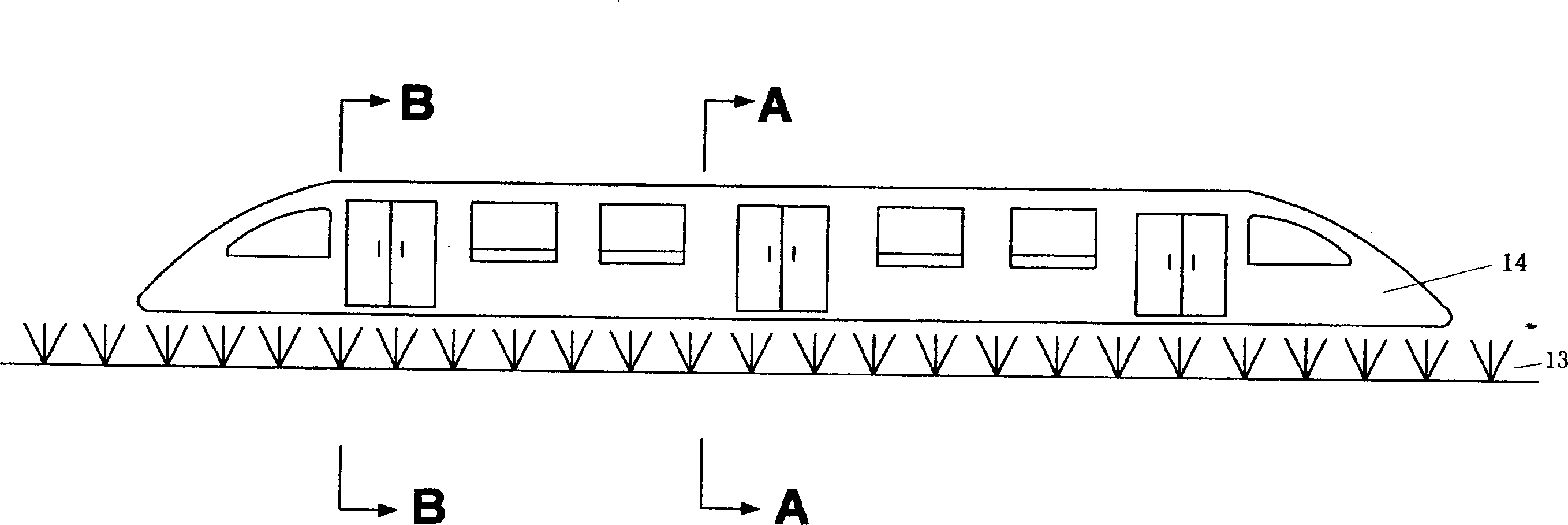 Concealed rail permanent magnet compensation type suspension railway-train system