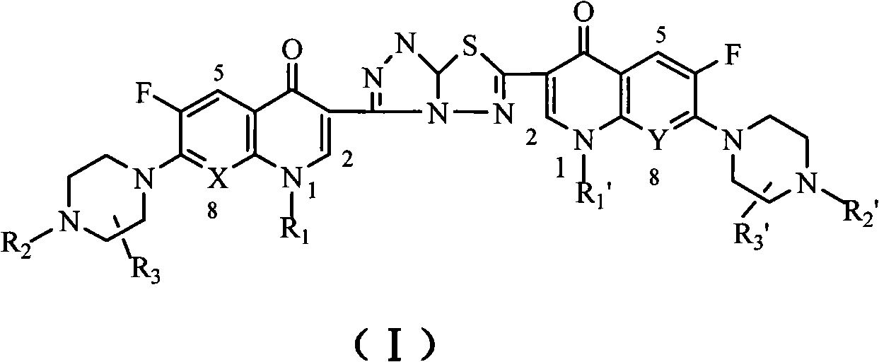 C3/C3 fluoroquinolone dipolymer derivative taking s-triazolo-[3,4-b][1,3,4] thiadiazole as connecting chain and preparation method and application thereof