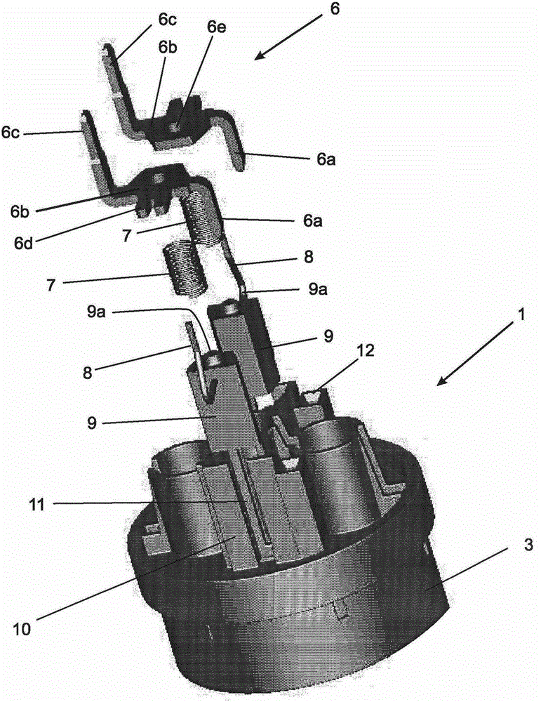 Support element for electric motor brush for fuel pump