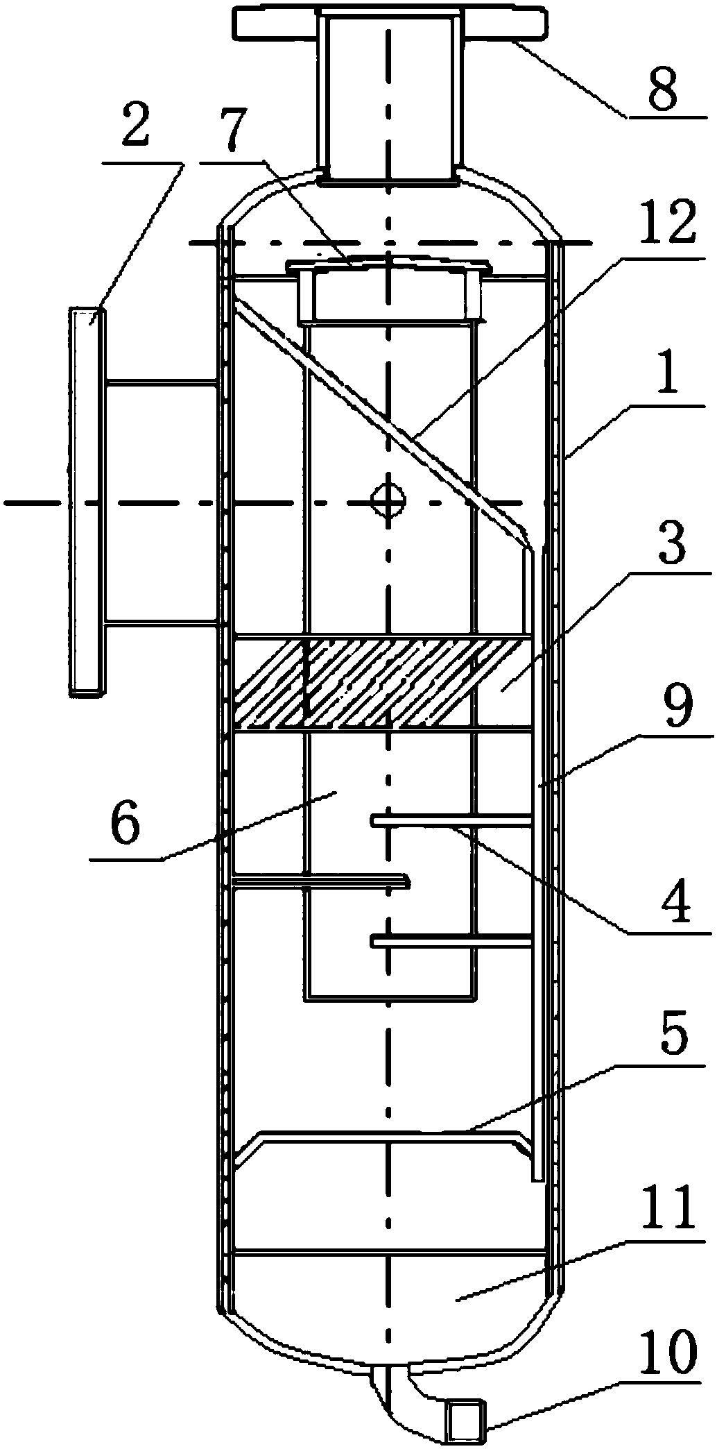 Combined cyclone baffling large-caliber gas-liquid re-separation device for gas compressor