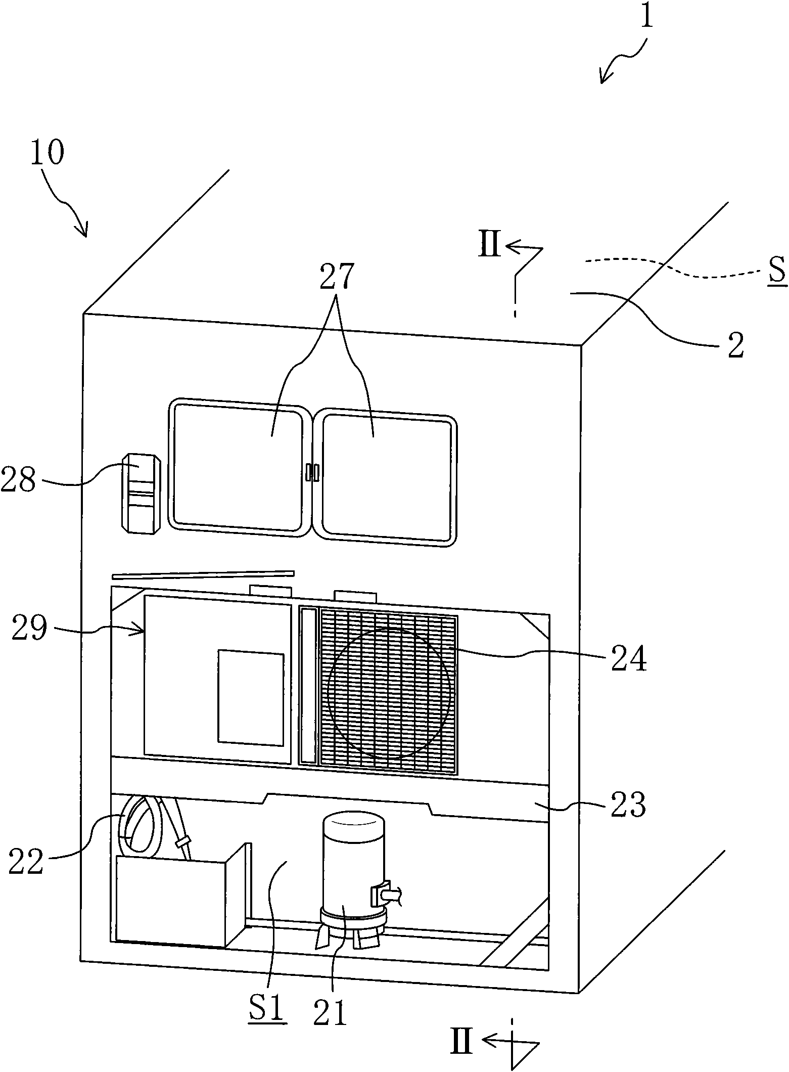Casing structure of freezer for container and process for manufacturing the same