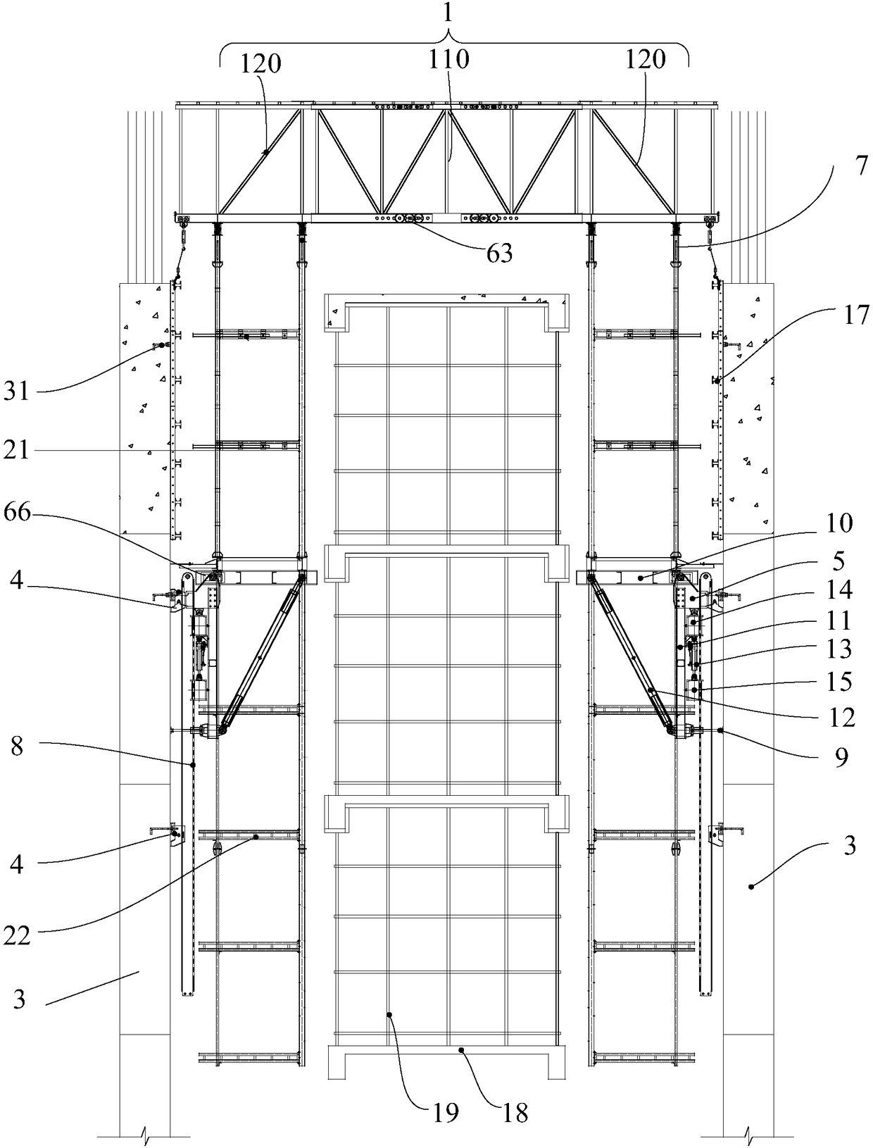 Door-type self-adaptive telescopic hydraulic climbing platform system and climbing method thereof