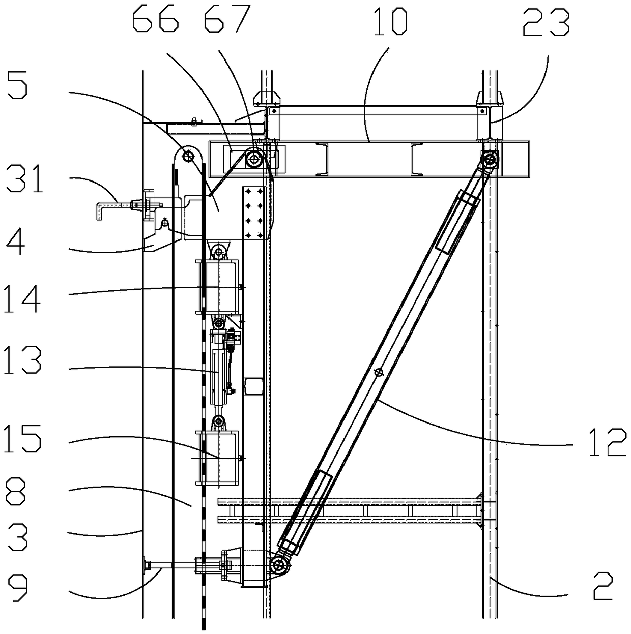 Door-type self-adaptive telescopic hydraulic climbing platform system and climbing method thereof