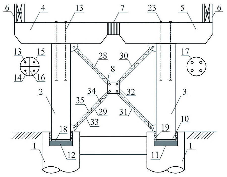 Prefabricated bridge double-column pier system and construction method with recoverable function after earthquake