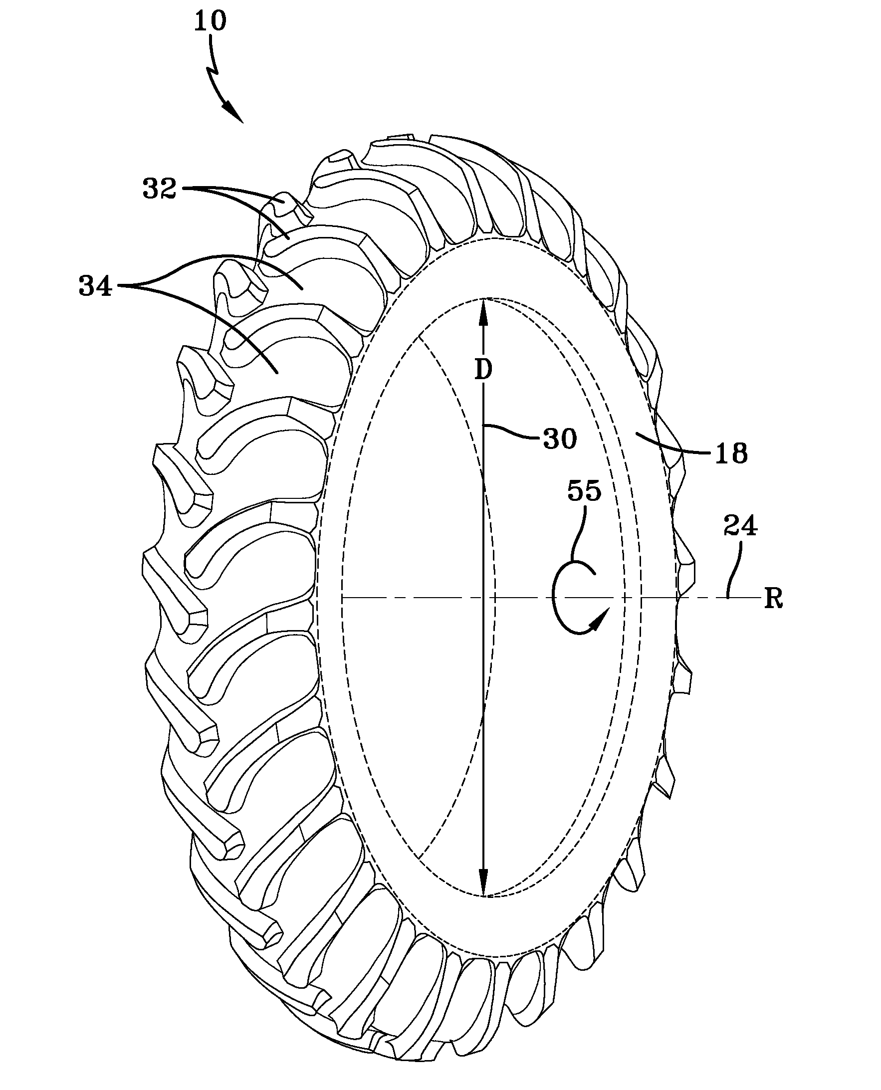 Pneumatic tire for use on row-crop field sprayers and other like farm machinery