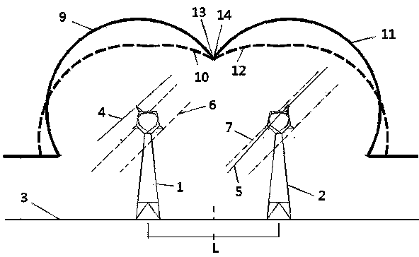 Single-lightening-conductor lightning protection method for erecting power transmission lines on same corridor