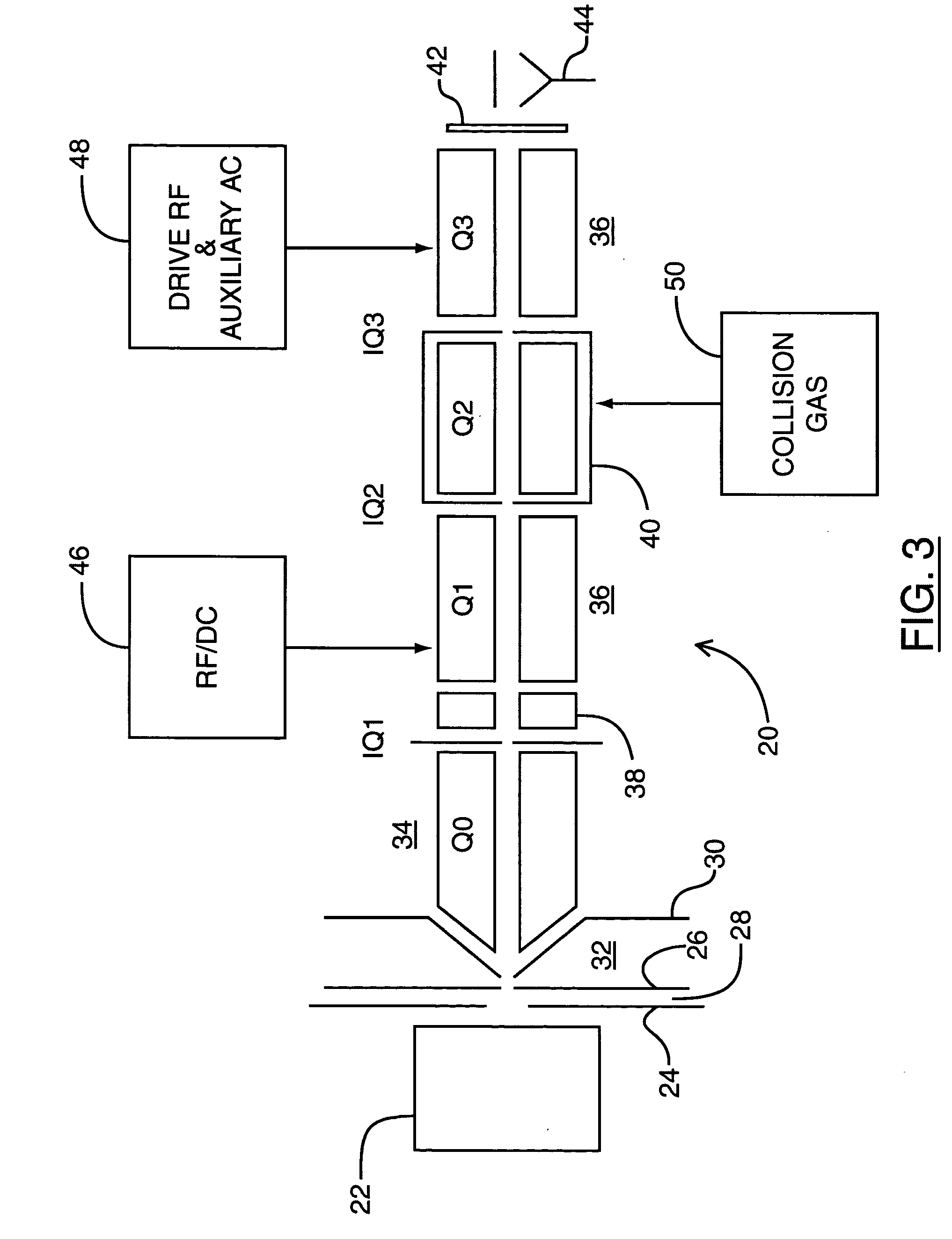 Quadrupole mass spectrometer with spatial dispersion