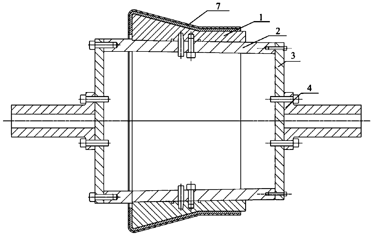 Forming die for cylindrical composite component with flanging and preparation method