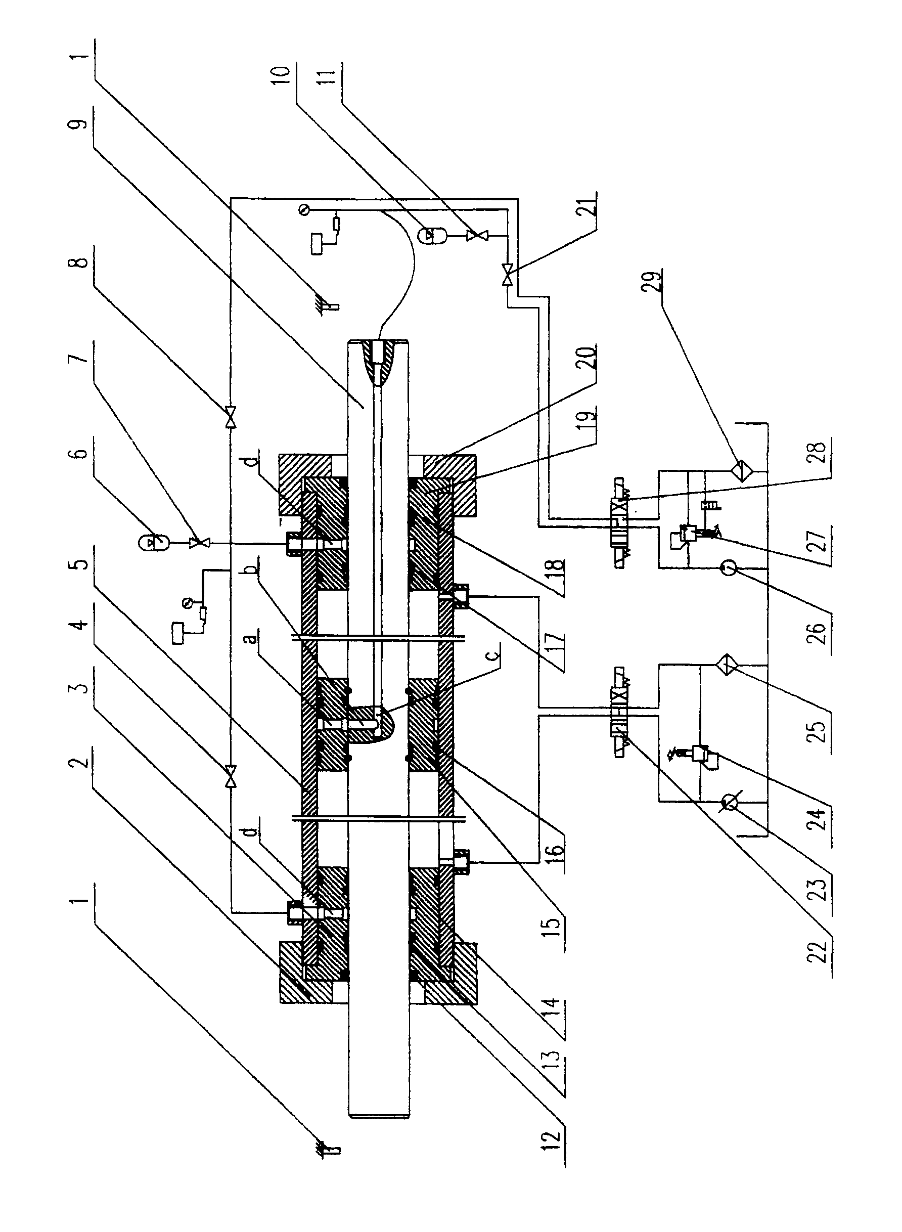 Energy-saving hydraulic sealing experimental bench and method thereof