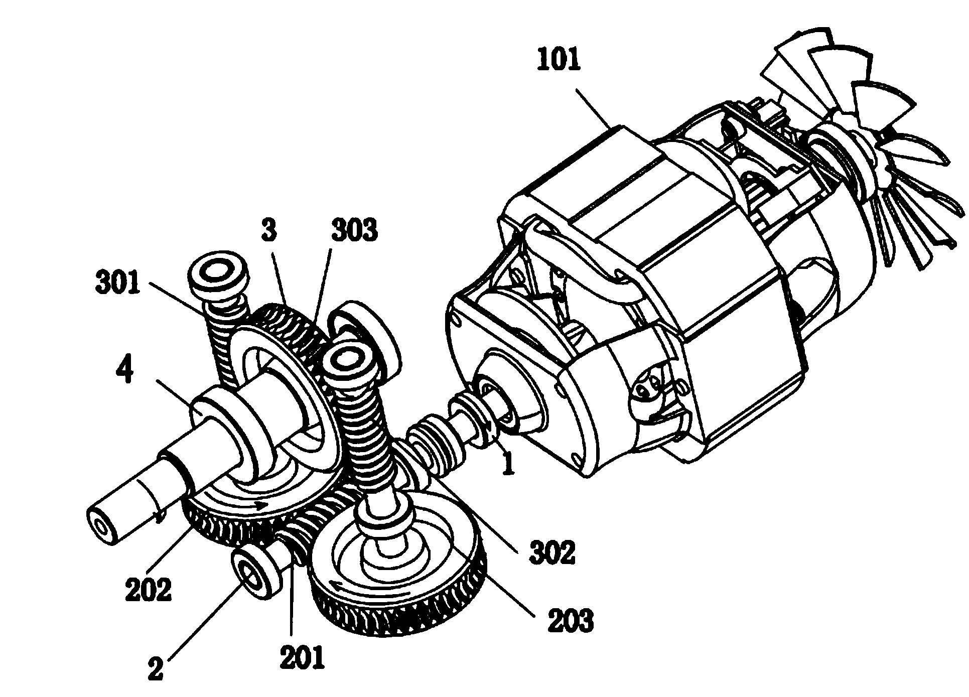 A worm and worm gear decelerating mechanism