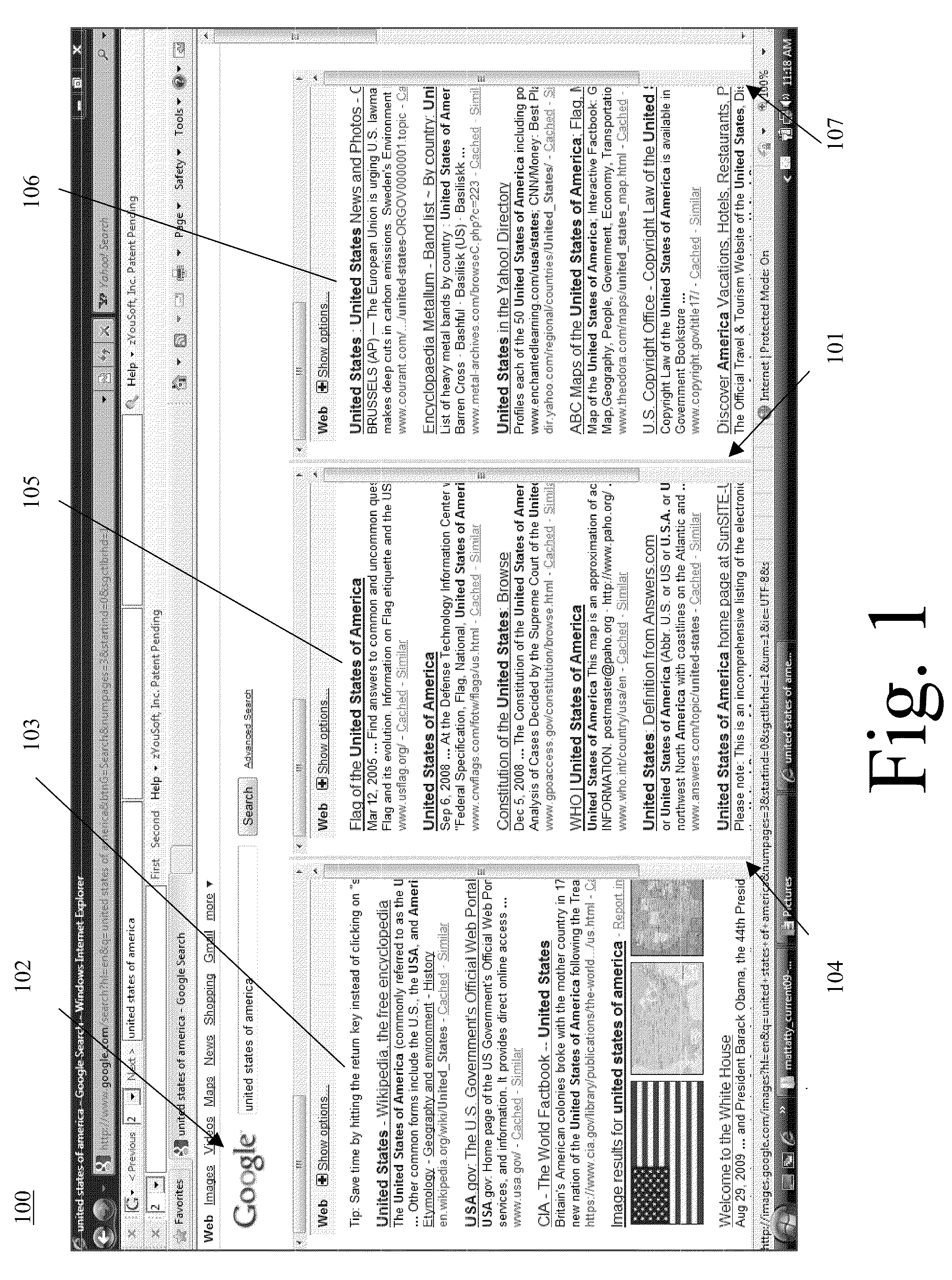 System and method of multi-page display and interaction of any internet search engine data on an internet browser