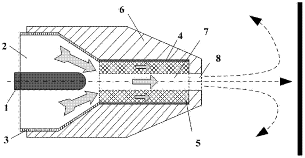 Annular metal foam straight hole nozzle of high-speed jetting device