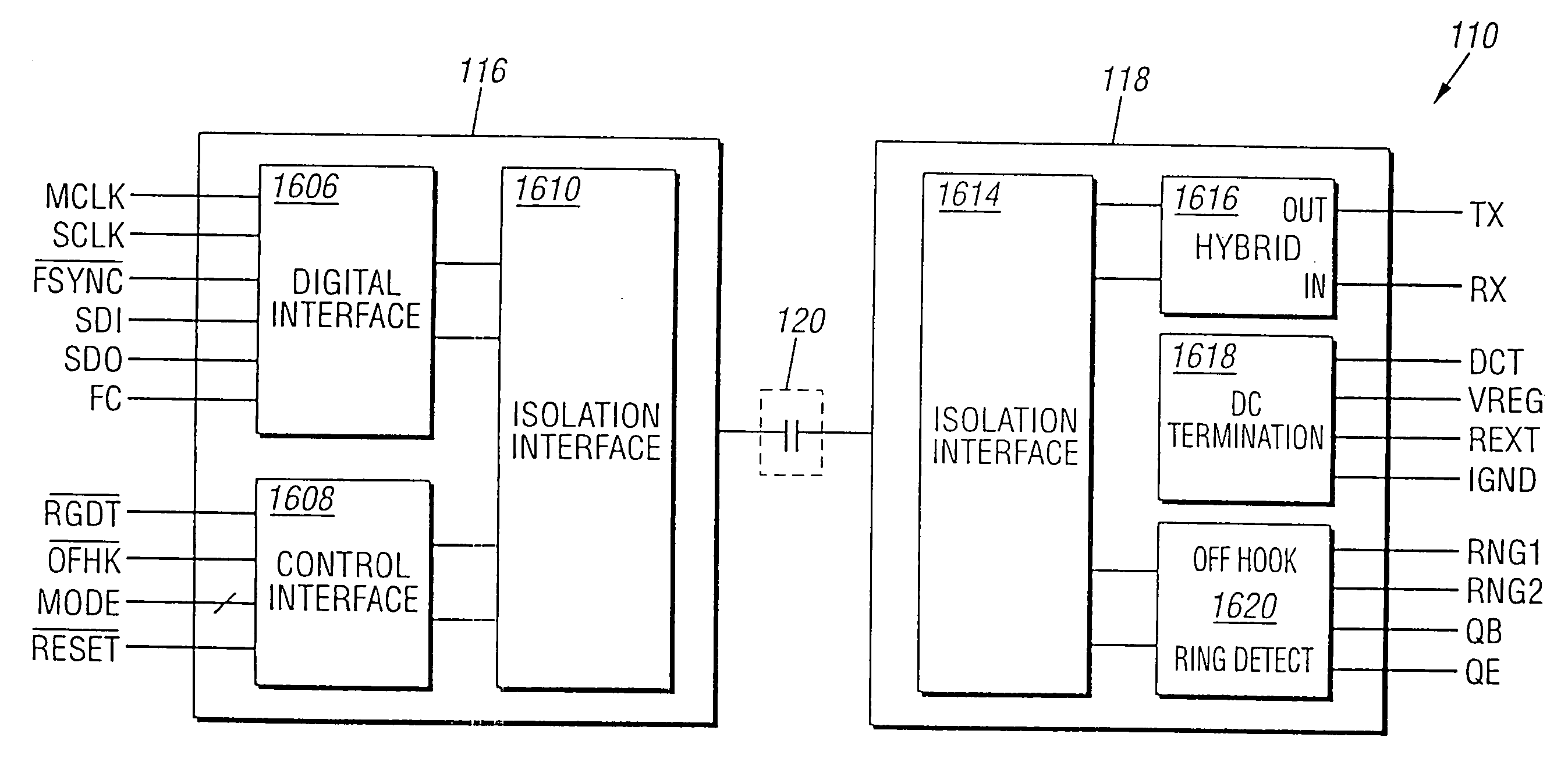 Direct digital access arrangement circuitry and method for connecting to phone lines