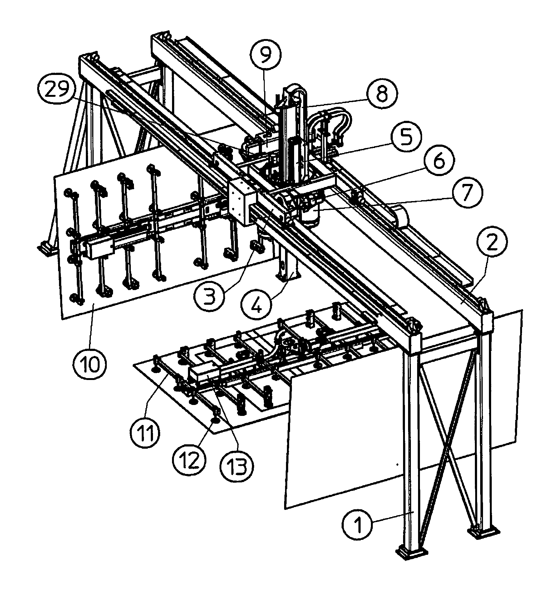 Portal re-positioning device for large-area glass plates