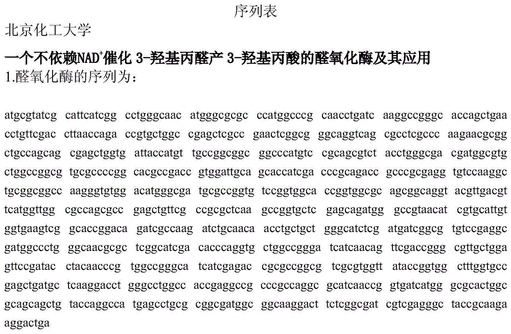 NAD&lt;+&gt;-independent aldehyde oxidase catalyzing production of 3-hydroxypropionic acid from 3-hydroxypropionaldehyde, and its application