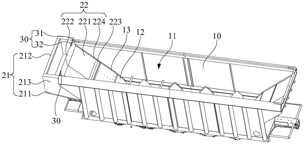 Hopper car body and railway transport car