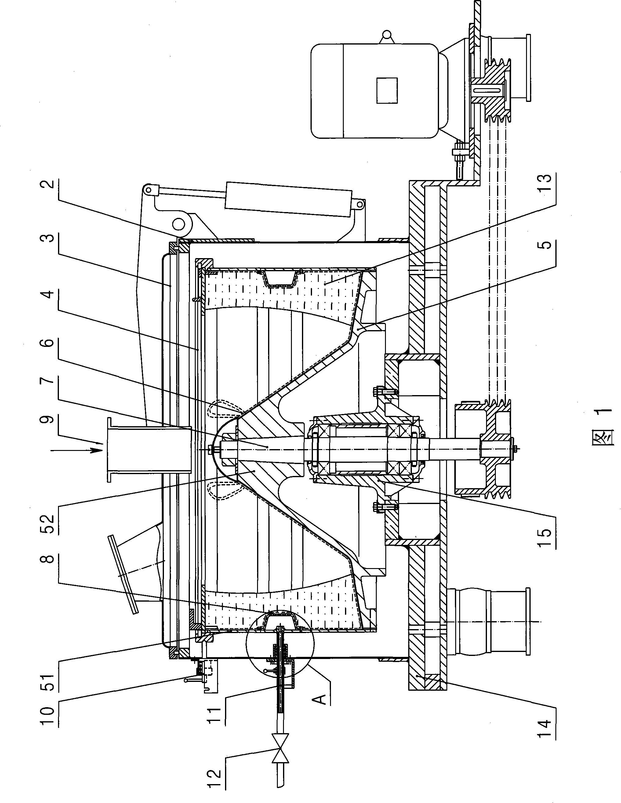 Bag extrusion device of the hanging bag type centrifugal machine